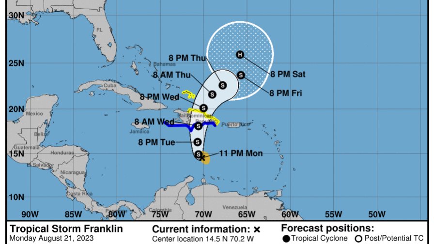 Franklin se acercará a RD este martes; sigue advertencia de que traerá muchas lluvias
