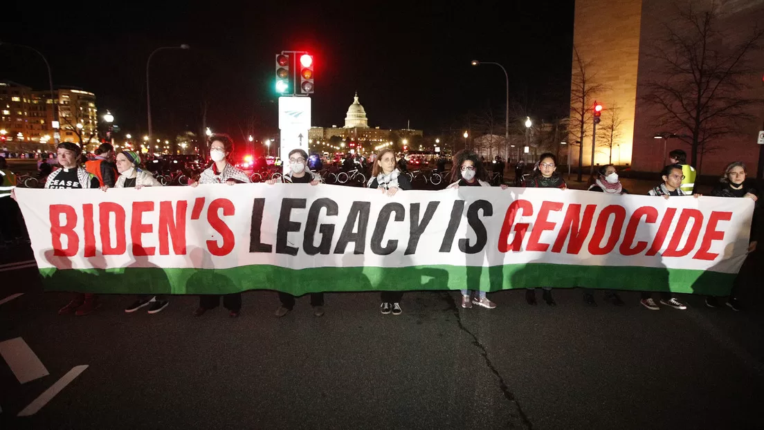Masivas protestas propalestinas frente al Capitolio antes de gran discurso de Biden