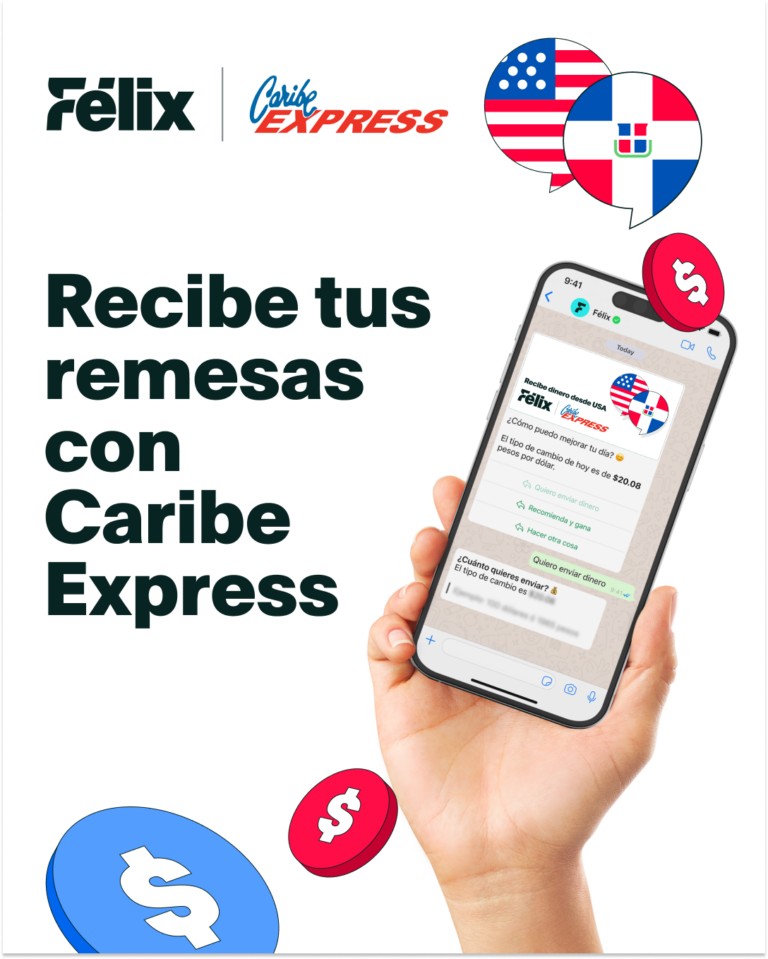 Dominicanos en EE.UU. ya pueden enviar remesas por WhatsApp con Félix Pago y ser retiradas en más de 200 sucursales de Caribe Express