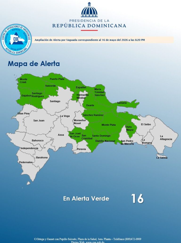 COE aumenta a 16 provincias en alerta verde por vaguada y onda tropical