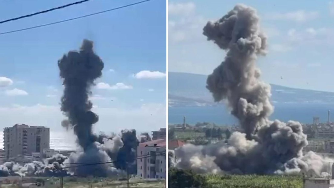 Escombros por los aires: un misil israelí destruye un edificio en el sur del Líbano