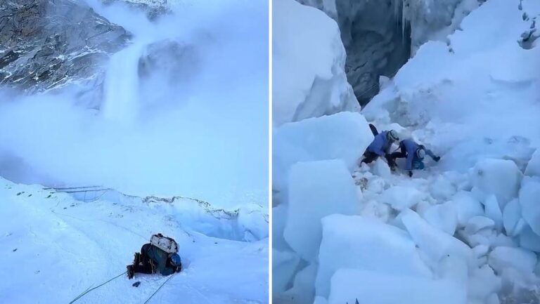 Monstruoso bloque de hielo se derrumba sobre unos escaladores en el Everest