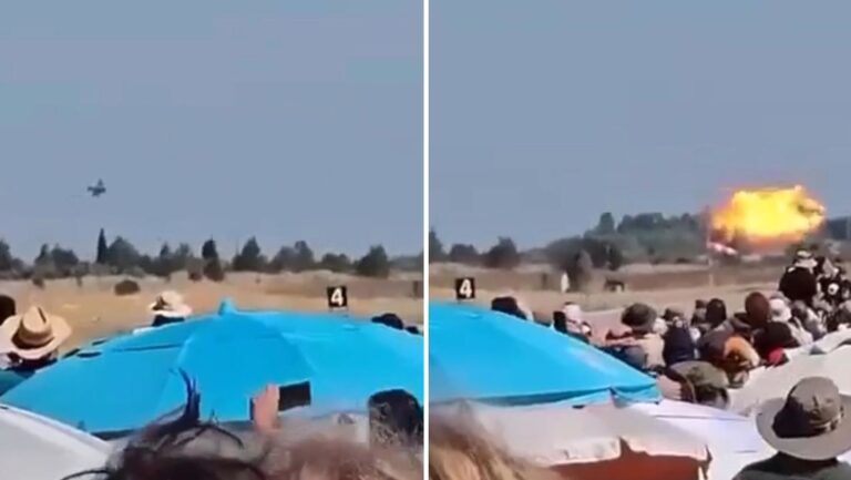 El momento en que un caza griego fuera de control se estrella en una exhibición